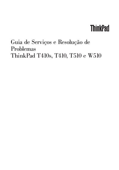 Lenovo ThinkPad T410s/T410/T510/W510 Service and Troubleshooting Guide - cover page