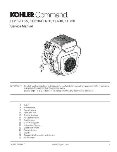 Kohler CH620-CH750 Service Manual - cover page