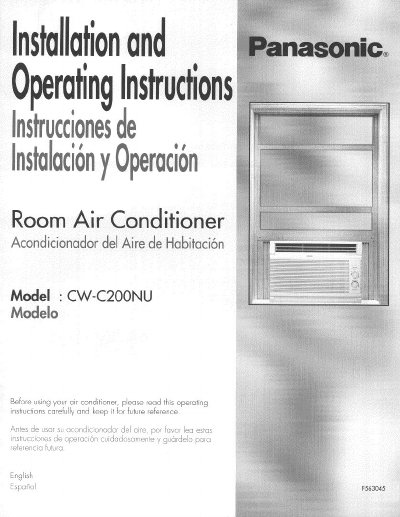 Panasonic CW-C200NU Room Air Conditioner Installation and Operating Instructions - cover page