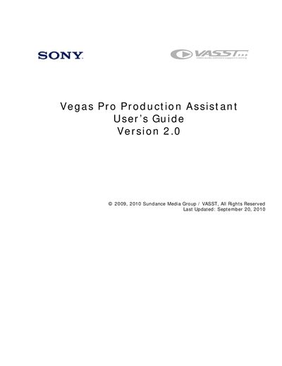 Sony Vegas Pro Production Assistant User Manual - cover page