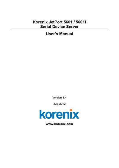 Korenix 5601 / 5601f Serial Device Server User Manual - cover page