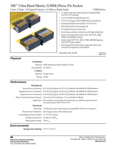 3M UHM Series Ultra Hard Metric Press-Fit Socket Datasheet - cover page