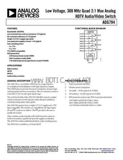 Analog Devices ADG794 Datasheet - cover page
