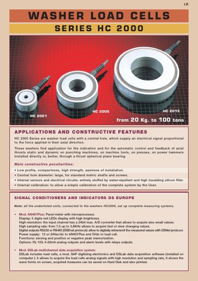 DS Europe HC 2000 Series Washer Load Cell Datasheet - cover page