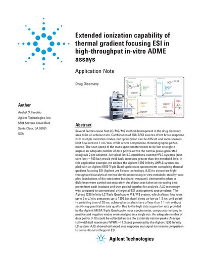 Agilent Extended Ionization Capability of Thermal Gradient Focusing ESI Application Note - cover page