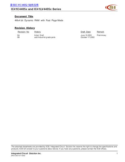 SI IC41C4405x IC41LV4405x Series Data Sheet - cover page