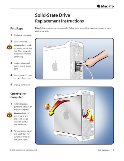Apple Mac Pro Mid 2010 Solid State Drive Replacement Instructions - cover page