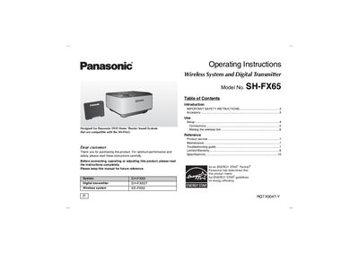 Panasonic SH-FX65 Wireless System Digital Transmitter Operating Instructions - cover page