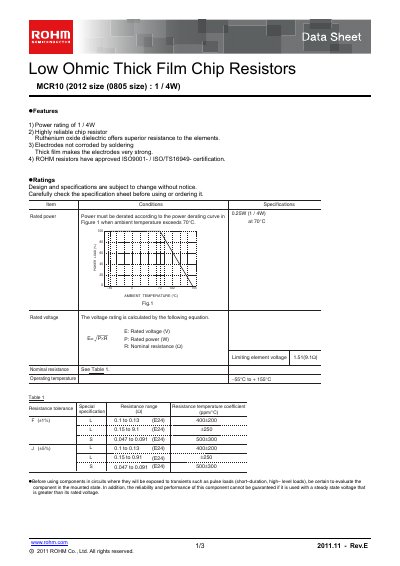 ROHM MCR10EZHFL Manual - cover page