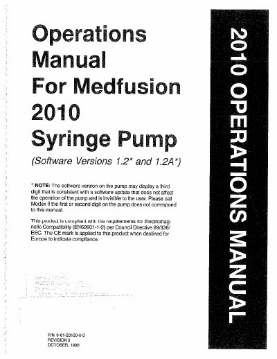 Medfusion 2010 Syringe Pump Operations Manual - cover page