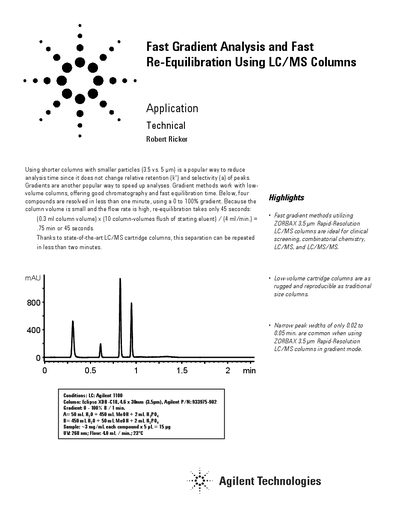 Agilent ZORBAX LC/MS Columns Fast Gradient Analysis Application Note - cover page