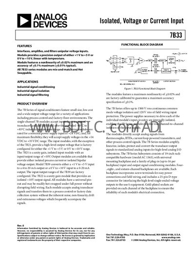Analog Devices 7B33 Signal Conditioning Module Handbook - cover page
