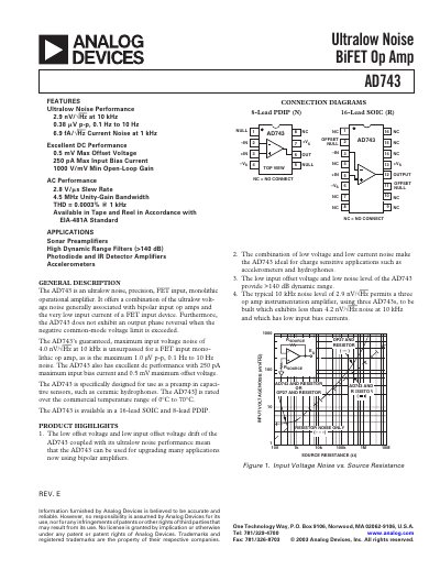Analog Devices AD743 Ultralow Noise BiFET Op Amp Handbook - cover page