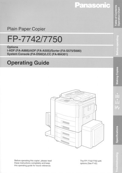 Panasonic FP-7742/7750 Copier Operating Guide - cover page