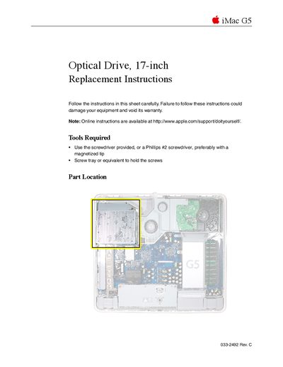 Apple iMac G5 (17-inch) Optical Drive Replacement Instructions - cover page