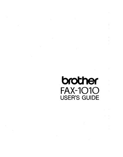 Brother FAX-1010 User's Guide - cover page