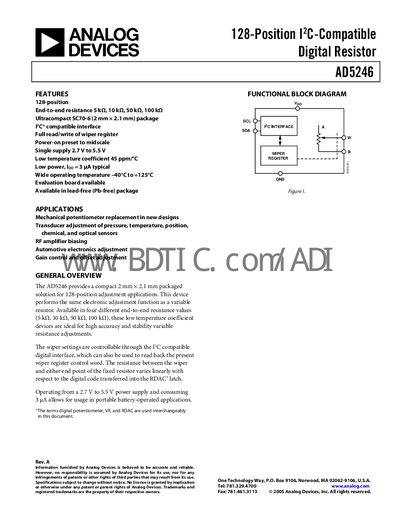 Analog Devices AD5246 Digital Resistor Handbook - cover page