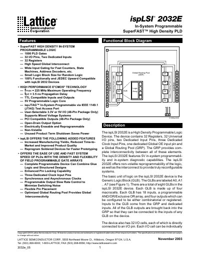 Lattice ispLSI 2032E Datasheet - cover page