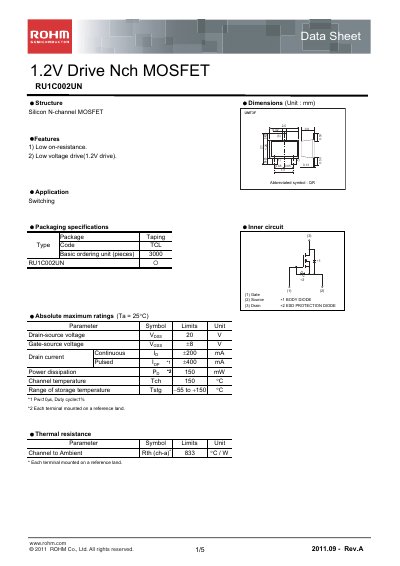 ROHM RU1C002UN Datasheet - cover page
