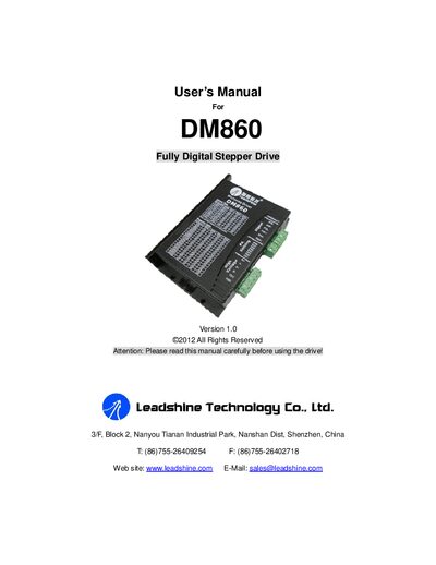 Leadshine DM860 Fully Digital Stepper Drive User Manual - cover page