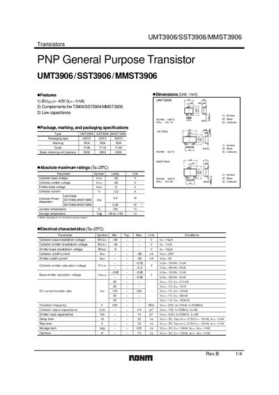 ROHM UMT3906 / SST3906 / MMST3906 Datasheet - cover page