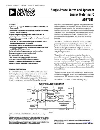 Analog Devices ADE7763 Single-Phase Energy Metering IC Guide - cover page