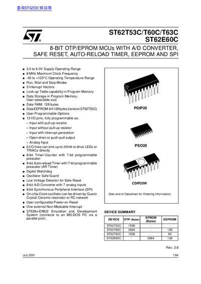 STMicroelectronics ST62T53C/T60C/T63C ST62E60C 8-BIT MCU Datasheet
