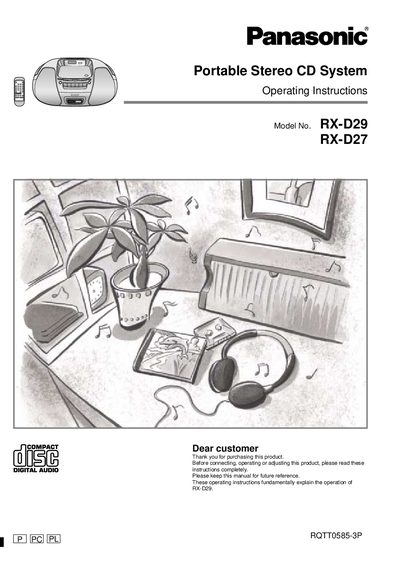 Panasonic RX-D29/RX-D27 Portable Stereo CD System Operating Instructions - cover page