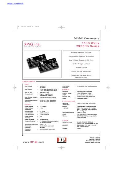XPiQ WE10/15 Series DC/DC Converter Datasheet - cover page