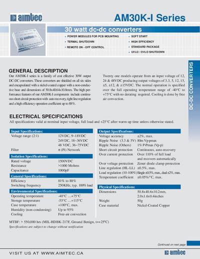 AIMTEC AM30K-I Series DC-DC Converter Datasheet - cover page