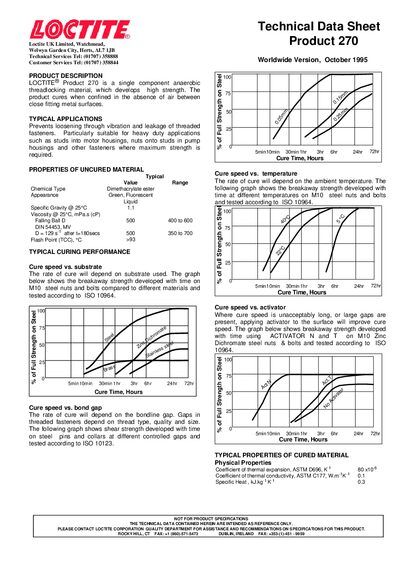 Loctite 270 Technical Data Sheet - cover page
