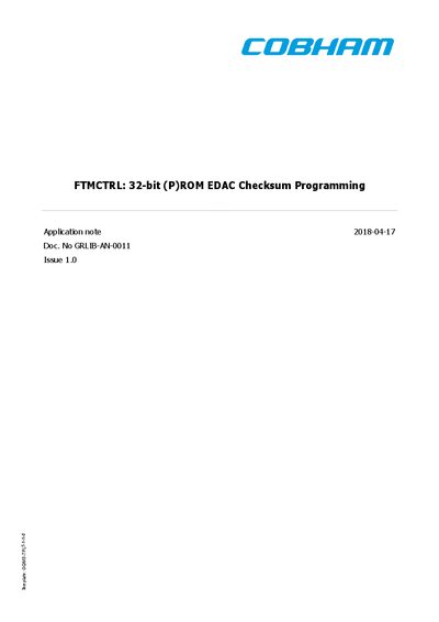 Cobham Gaisler FTMCTRL Application Note 32-bit (P)ROM EDAC Checksum Programming - cover page