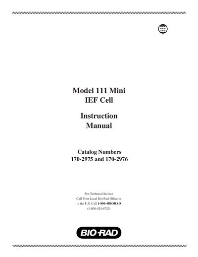 Bio-Rad 111 Mini IEF Cell Instruction Manual - cover page