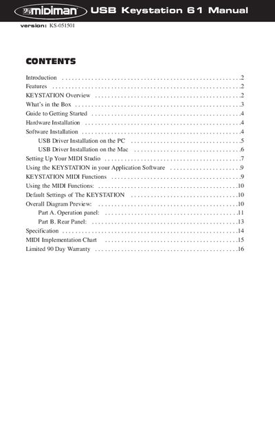 Midiman KEYSTATION 61 USB MIDI Controller User Manual - cover page