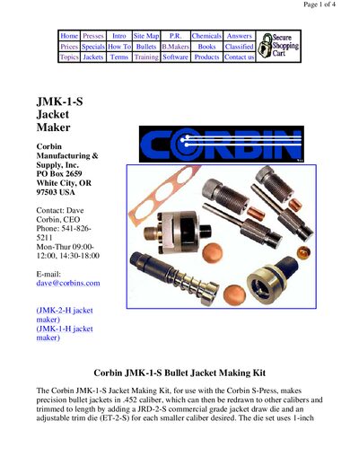 Corbin JMK-1-S Jacket Maker User Manual - cover page