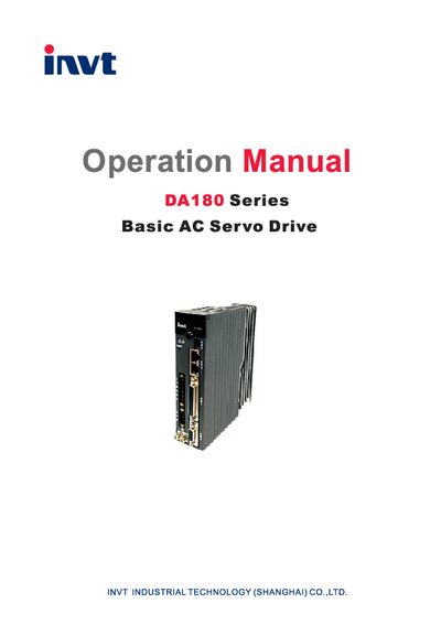INVT DA180 Basic AC Servo Drive User Manual - cover page