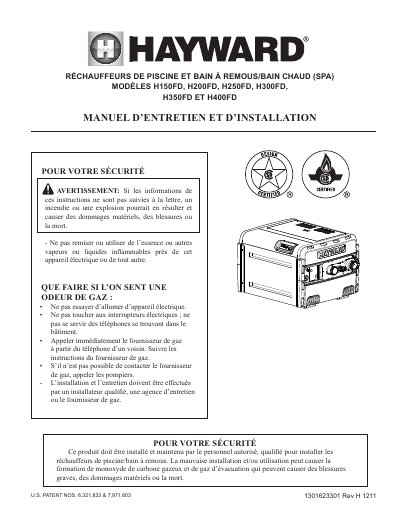 HAYWARD H150FDN Service/Installation (fran&ccedil;ais) - cover page
