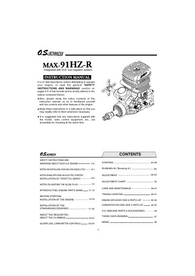 O.S. MAX-91HZ-R Helicopter Engine Instruction Manual - cover page