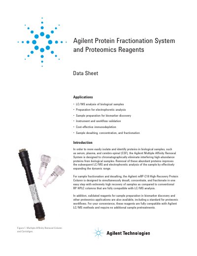 Agilent Protein Fractionation System and Proteomics Reagents Data Sheet - cover page