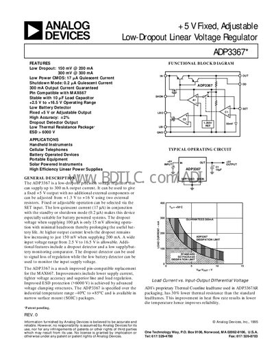 Analog Devices ADP3367 Low‑Dropout Linear Voltage Regulator Datasheet - cover page
