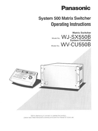 Panasonic WJ-SX550B Matrix Switcher Operating Instructions - cover page