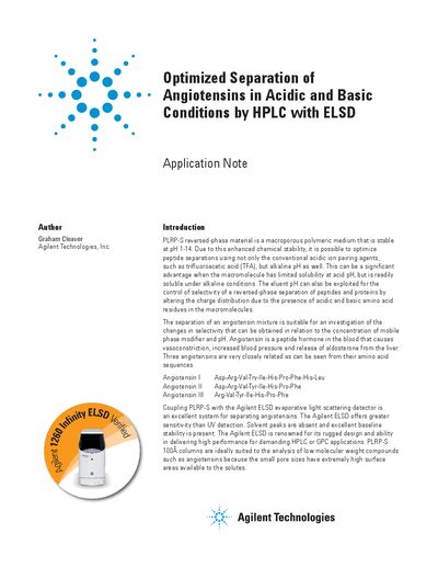 Agilent Optimized Separation of Angiotensins by HPLC with ELSD Application Note - cover page