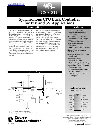 Cherry Semiconductor CS51311 Synchronous CPU Buck Controller Datasheet - cover page