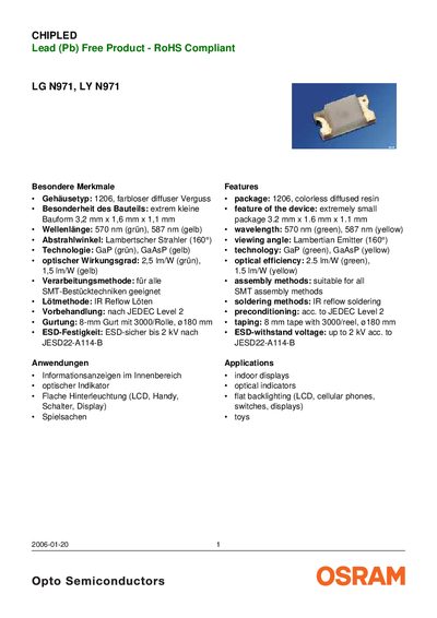 OSRAM LG N971 / LY N971 LED Datasheet - cover page
