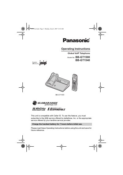 Panasonic BB-GT1500/BB-GT1540 Operating Instructions