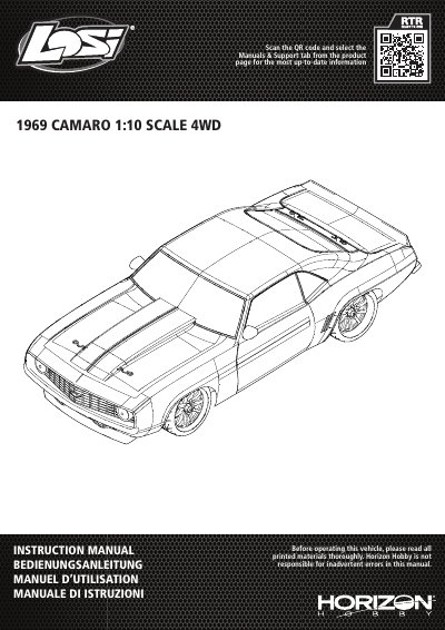 Losi '69 Camaro 1:10 4WD RTR Instruction Manual - cover page