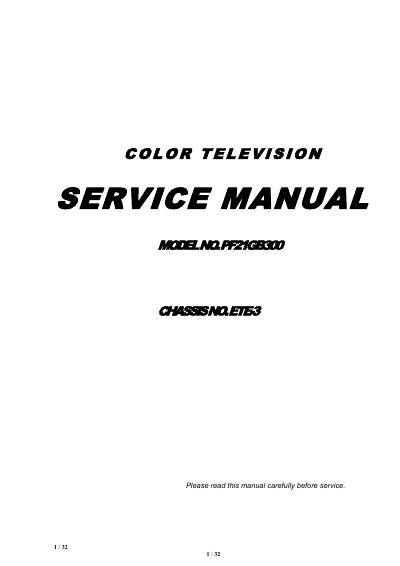 Panasonic PF21GB300 Color Television Service Manual - cover page