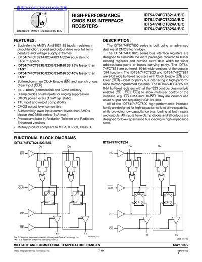 IDT IDT54/74FCT821A/B/C IDT54/74FCT823A/B/C IDT54/74FCT824A/B/C IDT54/74FCT825A/B/C HIGH-PERFORMANCE CMOS BUS INTERFACE REGISTERS