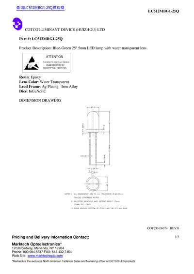 COTCO LC512MBG1-25Q LED Lamp Datasheet - cover page