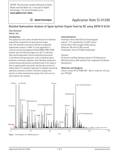 Agilent Detailed Hydrocarbon Analysis of Spark Ignition Engine Fuels by GC using ASTM D 6729 - cover page